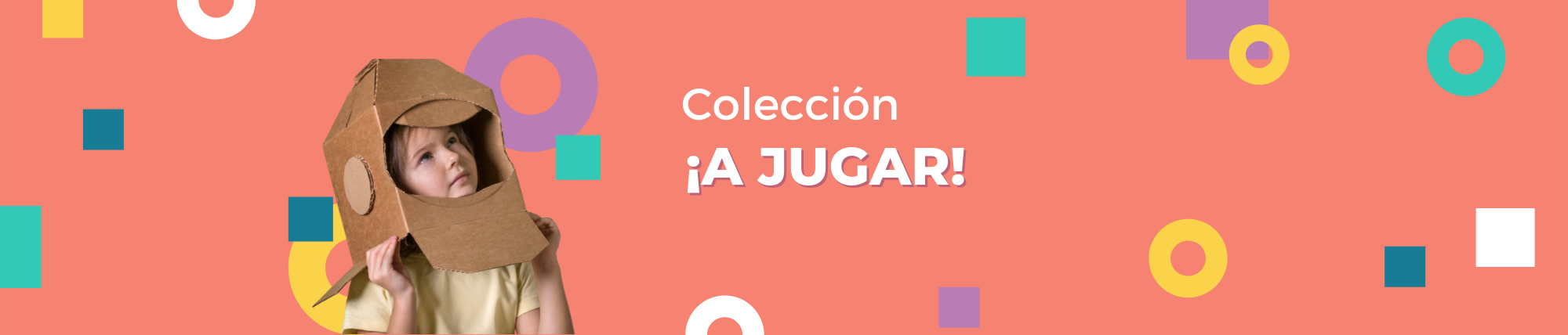 Imagen de portada de Colección "A jugar" - Se visualiza un Nene con una máscara de cartón y formas de colores