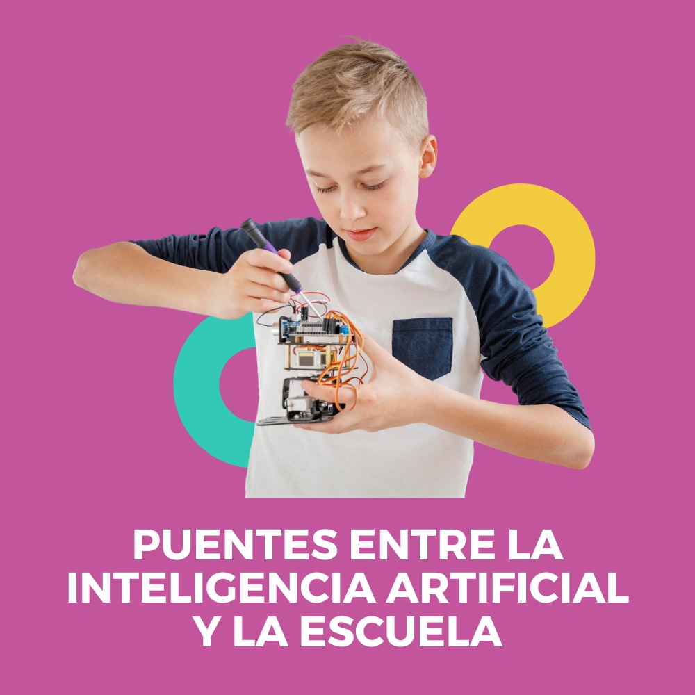 Imagen de Colección "Puentes entre la inteligencia artificial y la escuela" - Se visualiza un Chico armando un prototipo robótico-electrónico